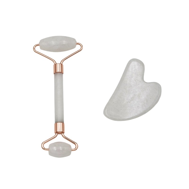 Rose Quartz Facial Kit – Roller + Gua Sha