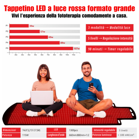 Full Body Red Light Therapy Mat 1300 LEDs 660nm 850nm
